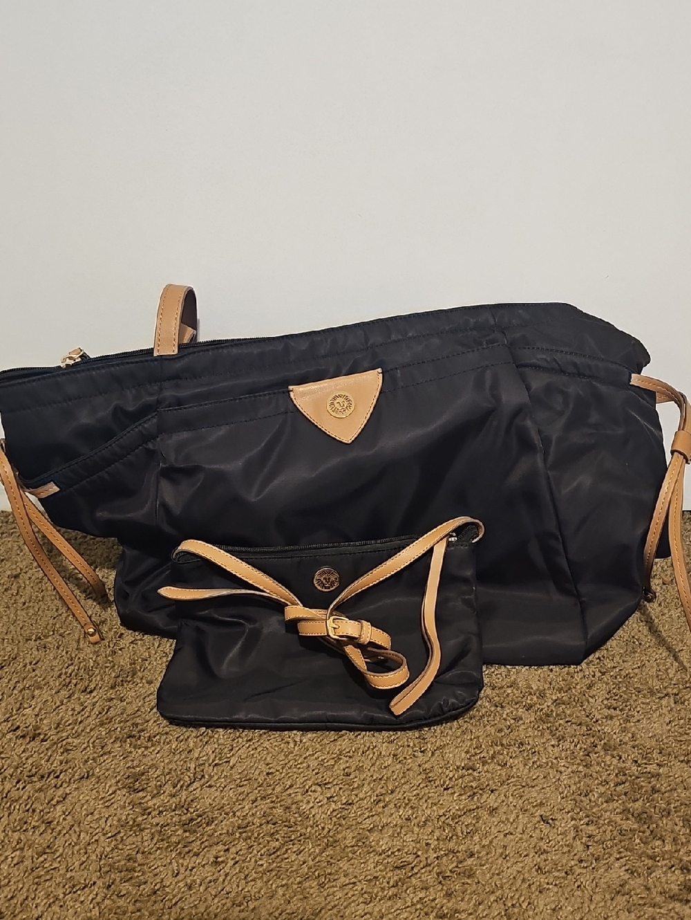 Black Tote with Tan Trim — Lightweight Everyday Shoulder Bag